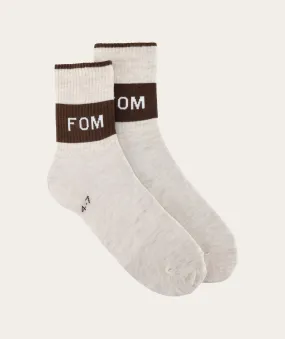 Socks FOM Crew - Ecru Melange/ Brown Stripe (Size 4-7)