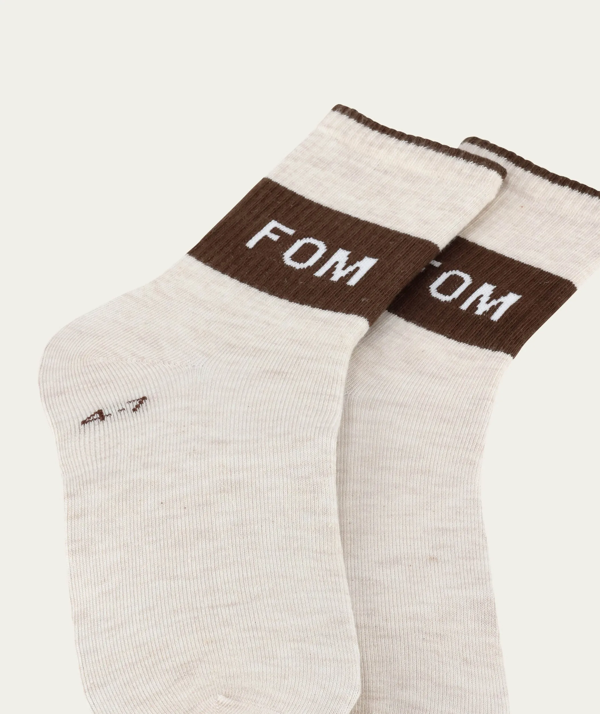 Socks FOM Crew - Ecru Melange/ Brown Stripe (Size 4-7)