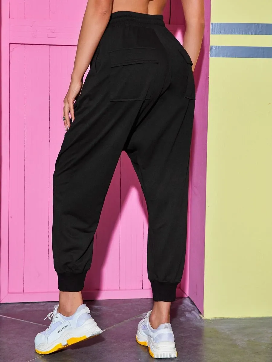 Solid Drawstring Waist Harem Pants