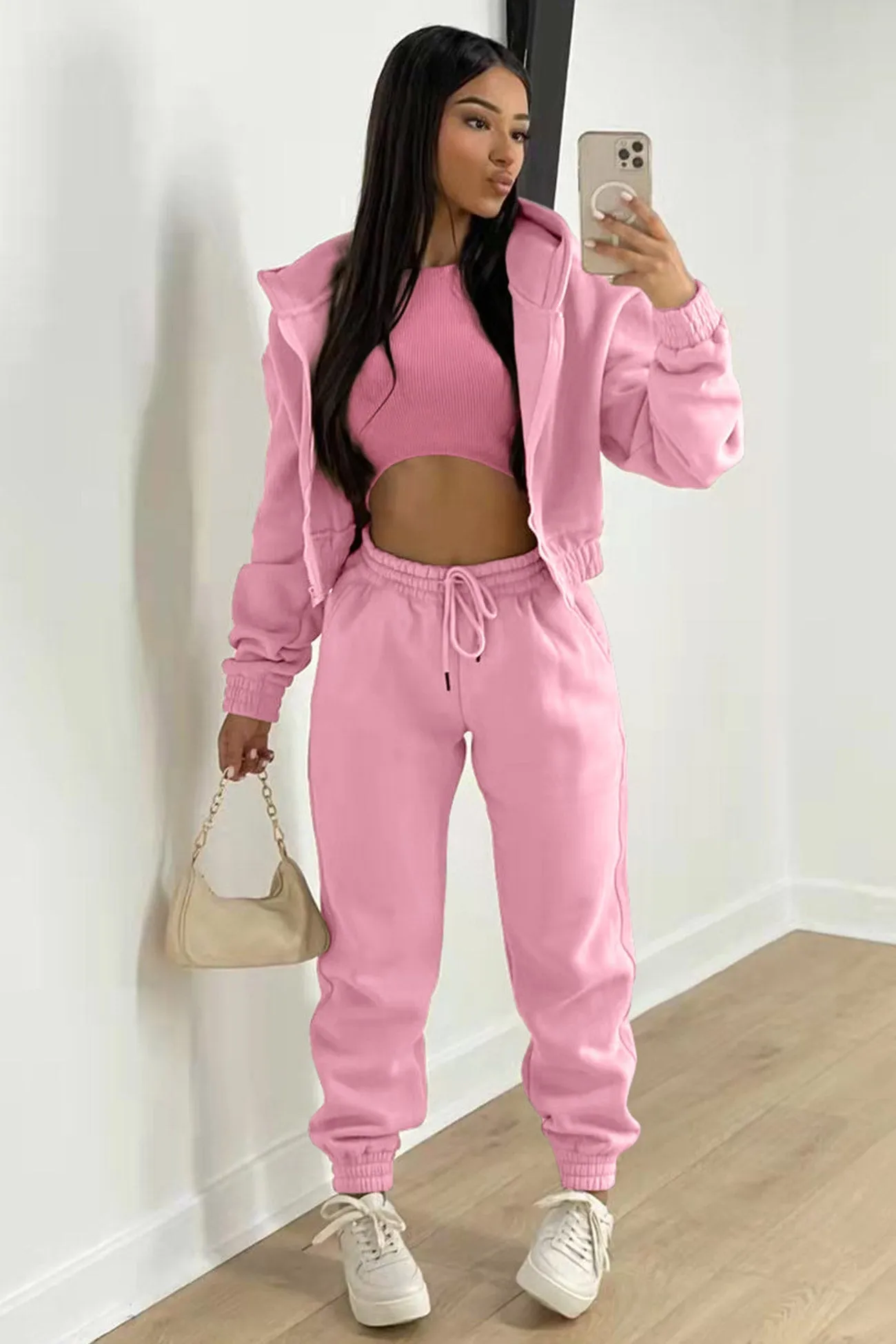 Solid Hoodie Vest Three-piece Pants Suits