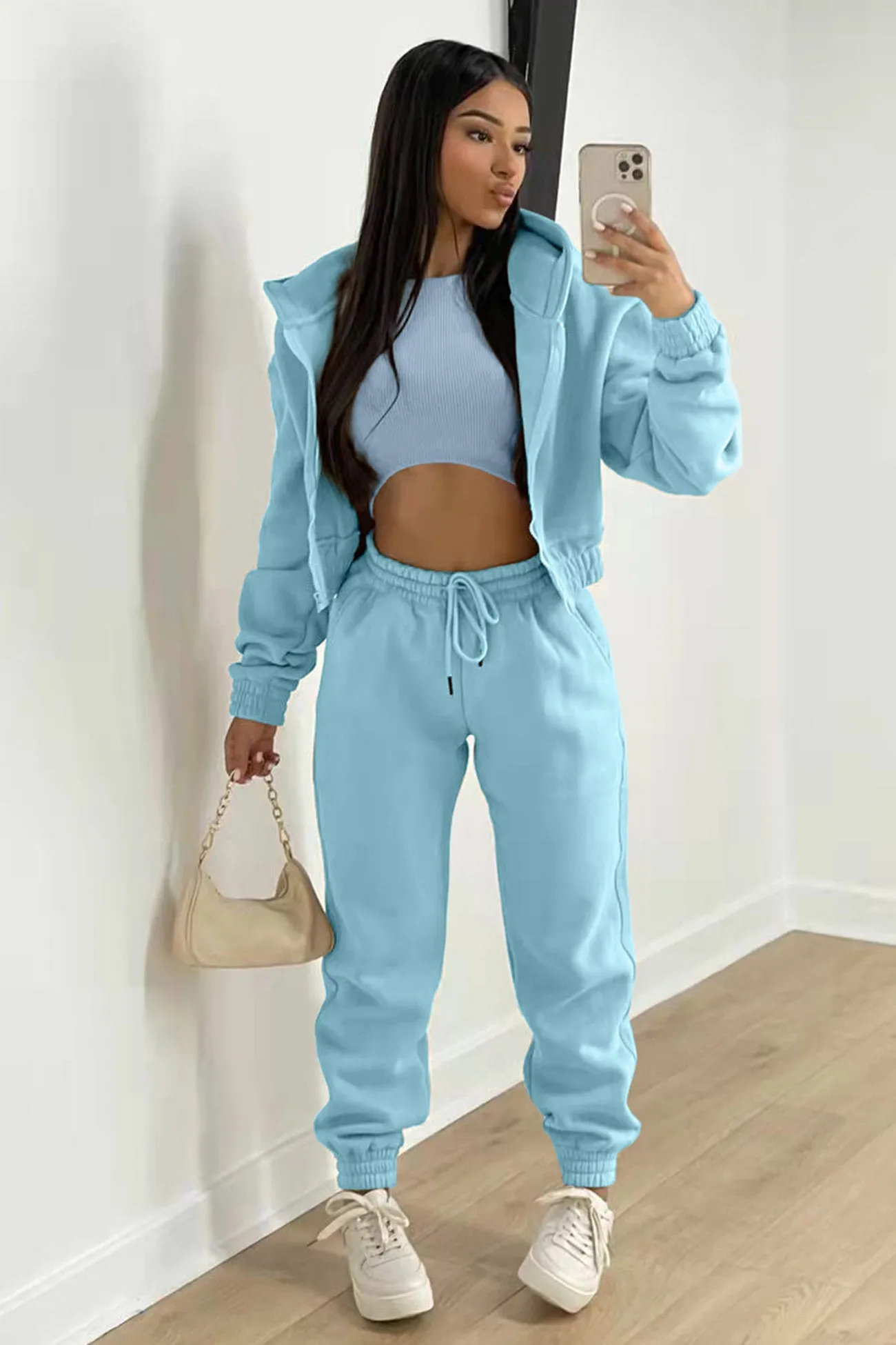 Solid Hoodie Vest Three-piece Pants Suits