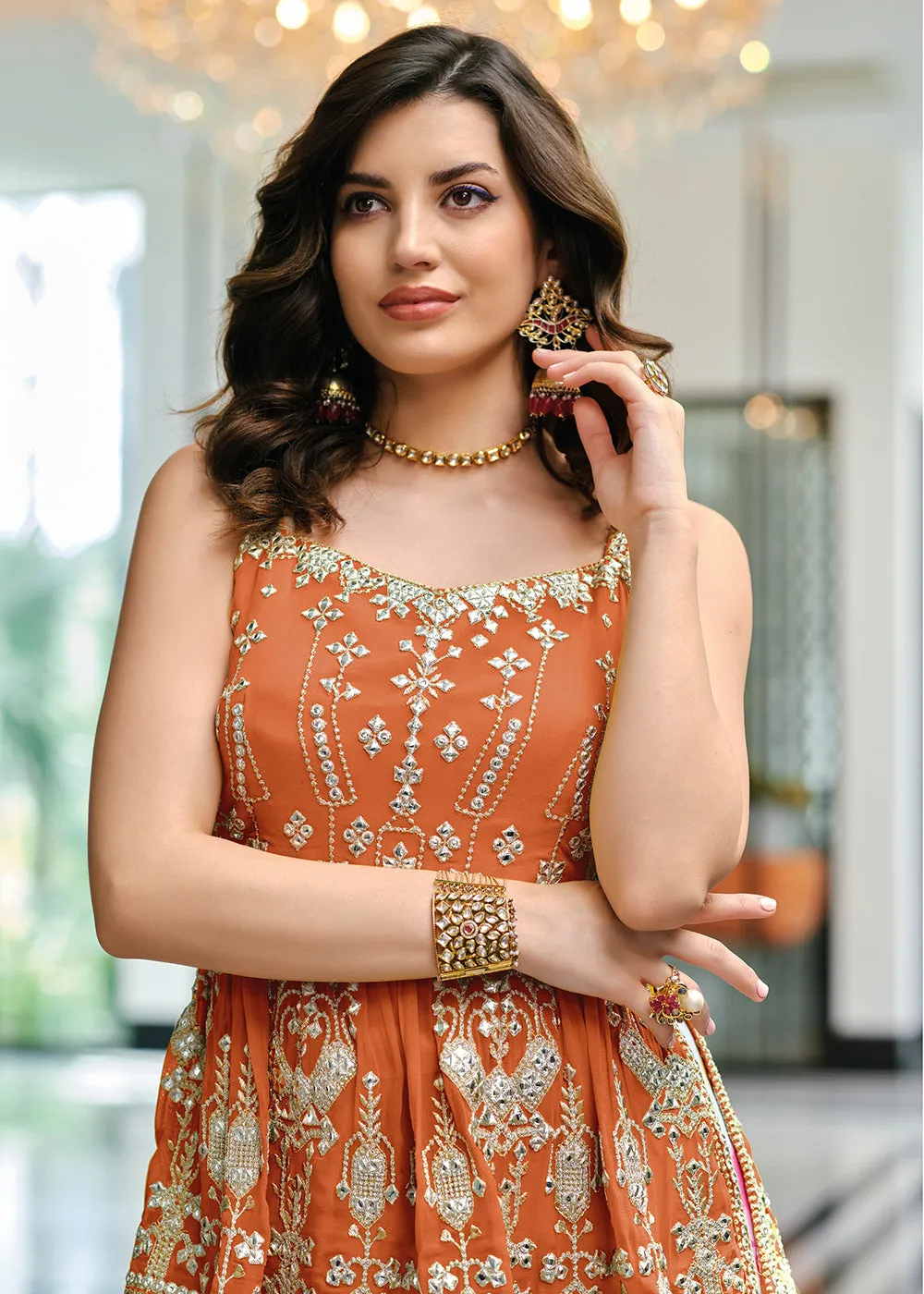 Special Orange Party Festive Palazzo Salwar Suit