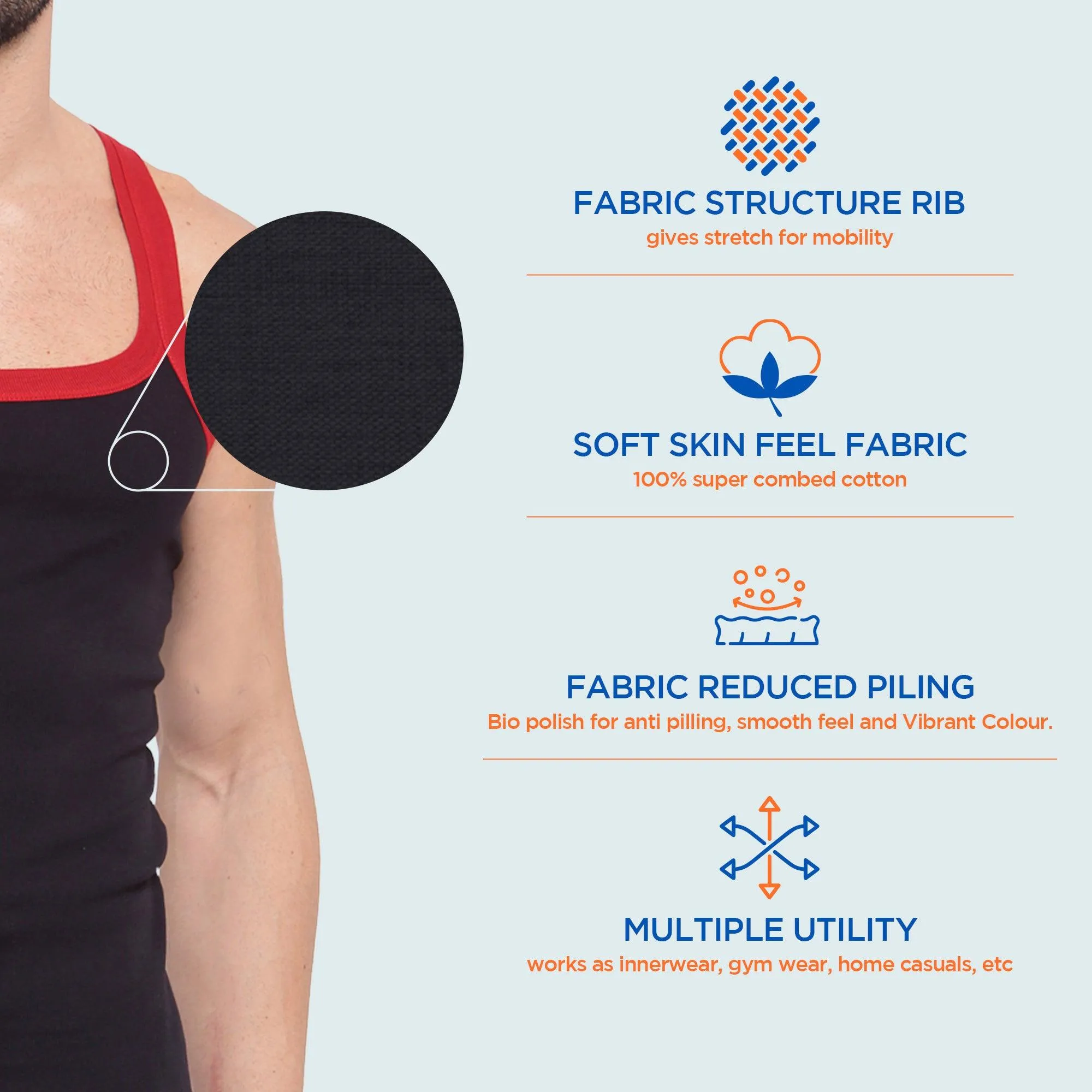 Sporto Men's 100% Cotton Gym Vest (Pack Of 2)