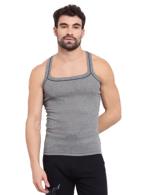 Sporto Men's 100% Cotton Gym Vest with Contrast Piping - Black Jaspe