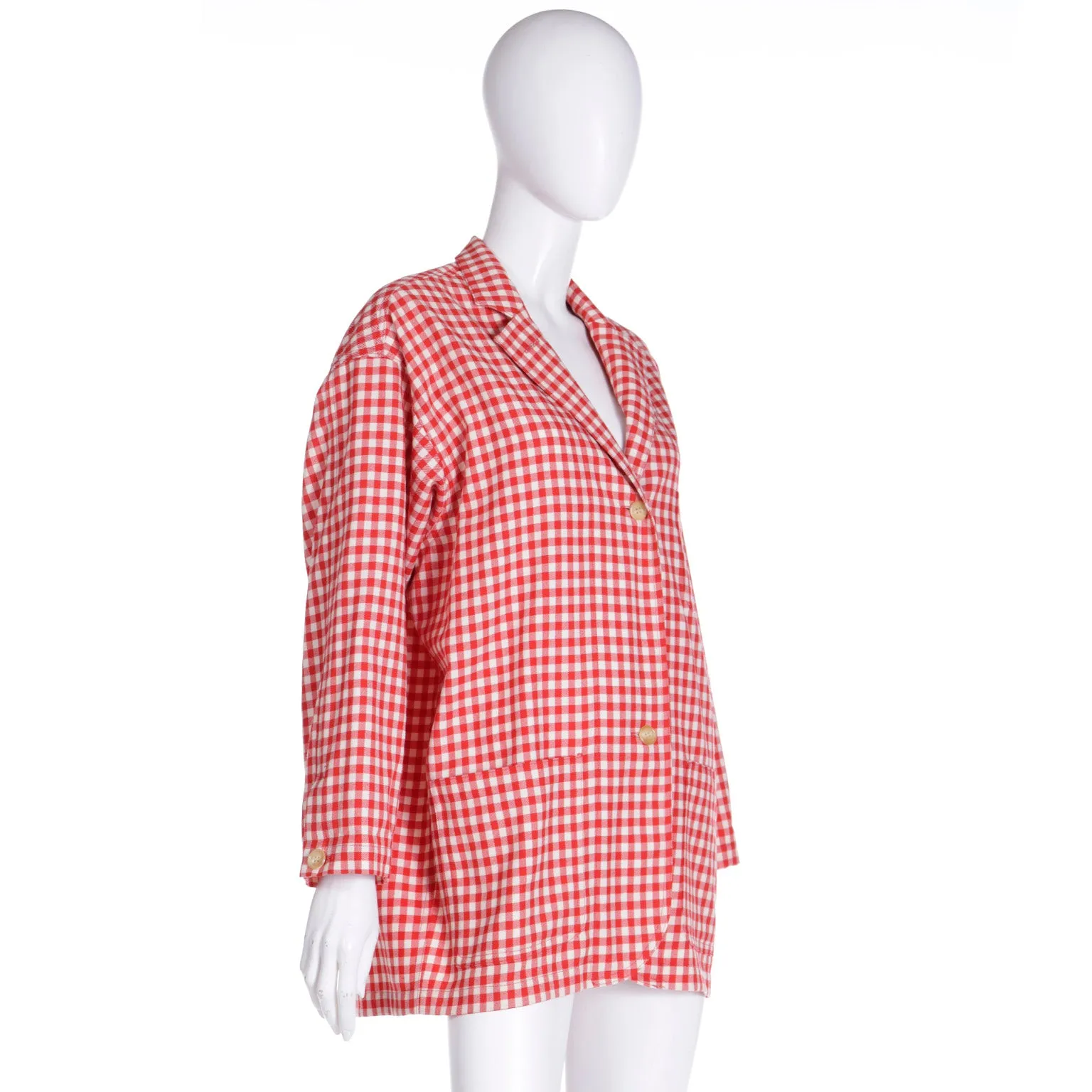 S/S 1989 Isaac Mizrahi Red Gingham Lightweight Shacket Jacket