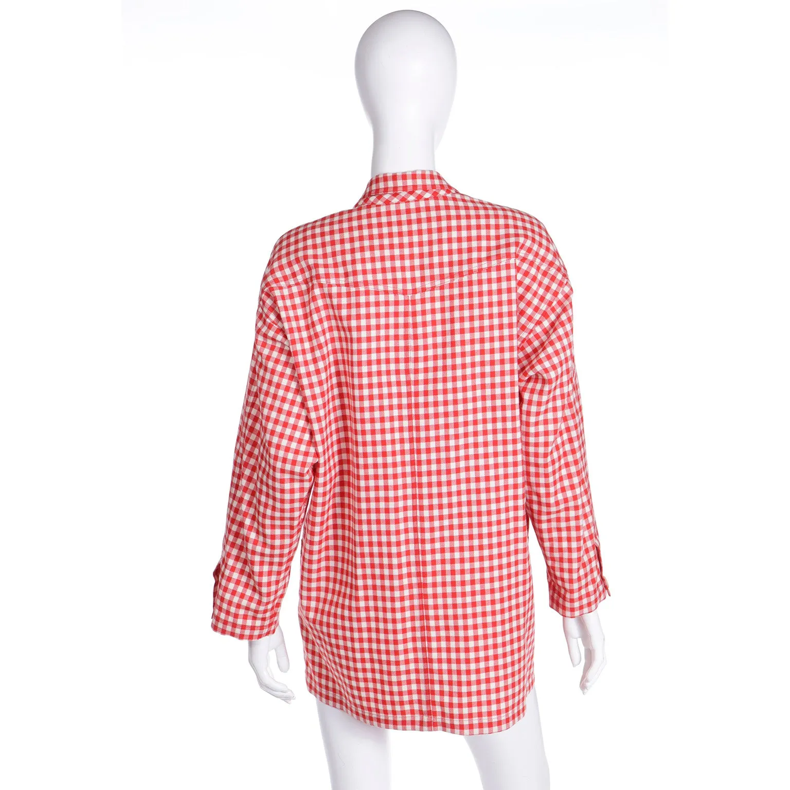 S/S 1989 Isaac Mizrahi Red Gingham Lightweight Shacket Jacket