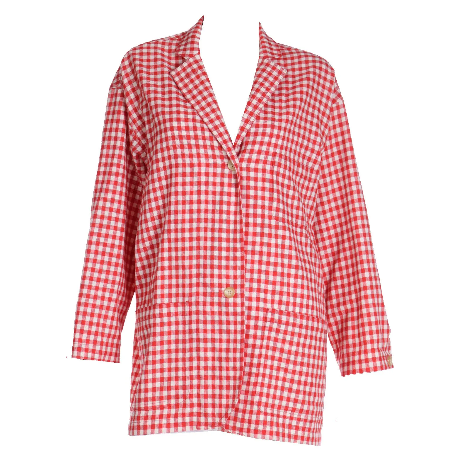 S/S 1989 Isaac Mizrahi Red Gingham Lightweight Shacket Jacket