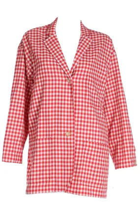 S/S 1989 Isaac Mizrahi Red Gingham Lightweight Shacket Jacket