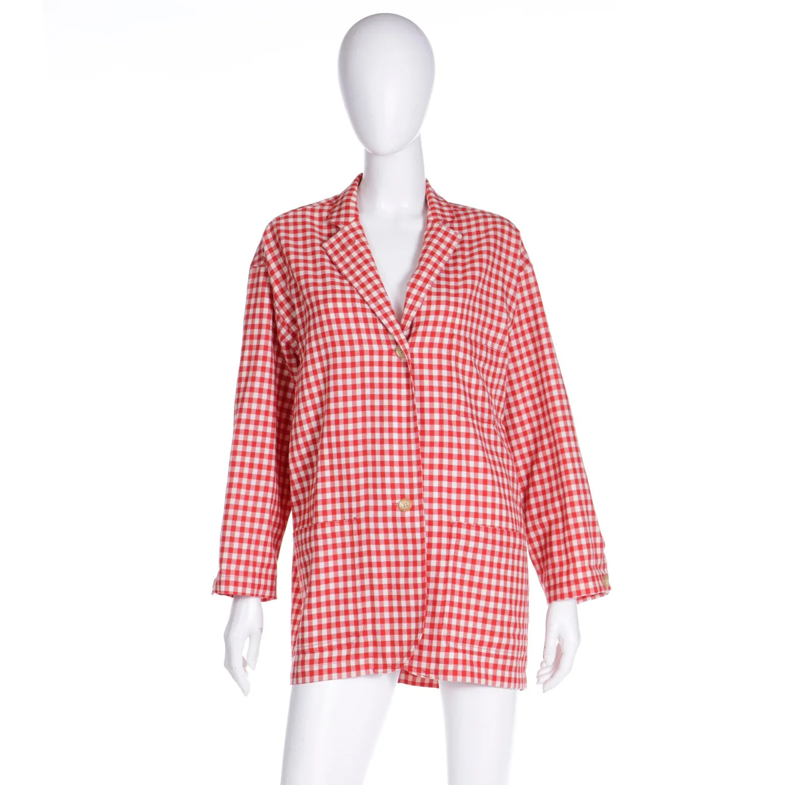 S/S 1989 Isaac Mizrahi Red Gingham Lightweight Shacket Jacket