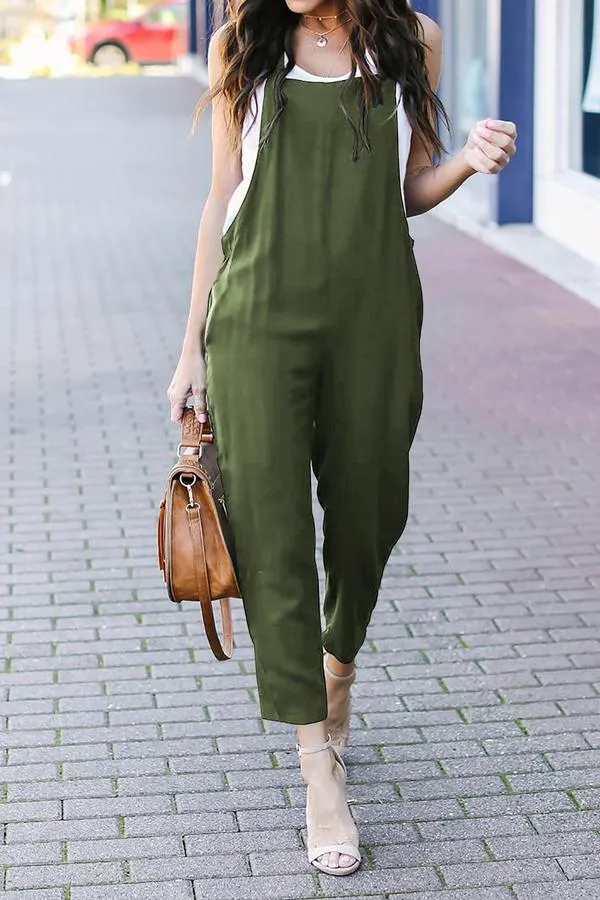 Strap Solid Color Belted Pants