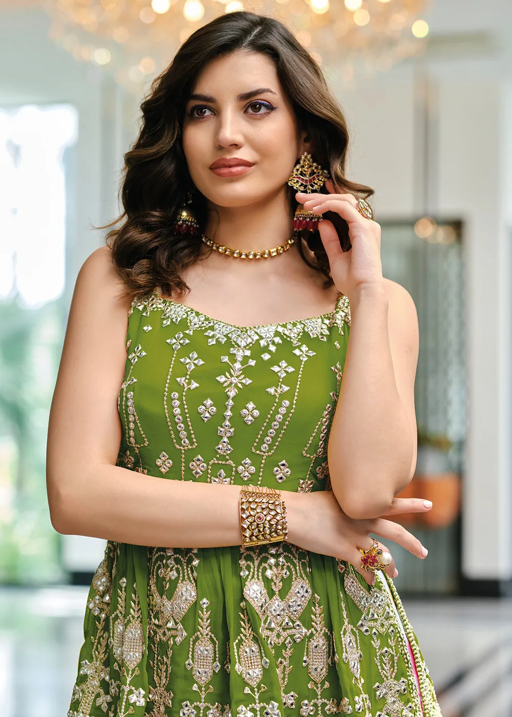 Subline Green Party Festive Palazzo Salwar Suit