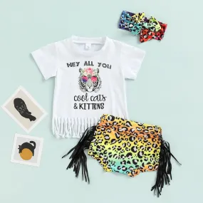 Summer Girls Letter Print Tassel T-shirt Flared Pants Three-piece Set Wholesale Baby Girl Clothes