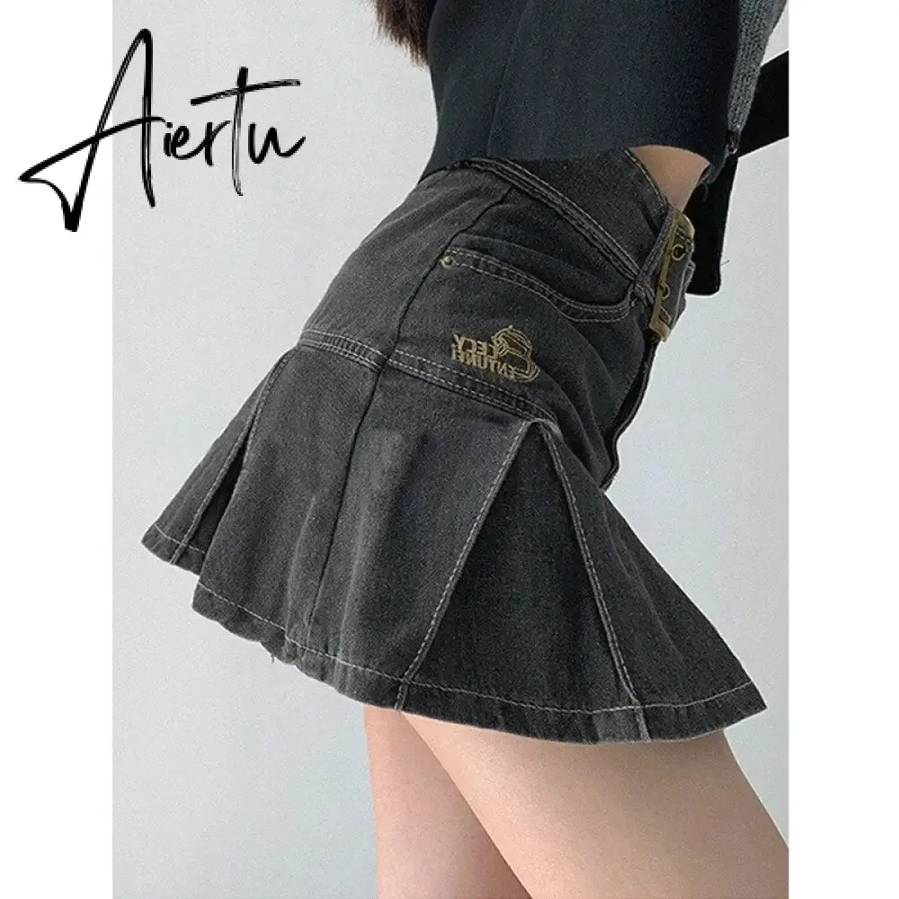 Summer New Denim Short Skirt Women Retro Sexy High Waist A-line Pleated Skirt Ladies Korean Fashion Hot Girl Style Skirt