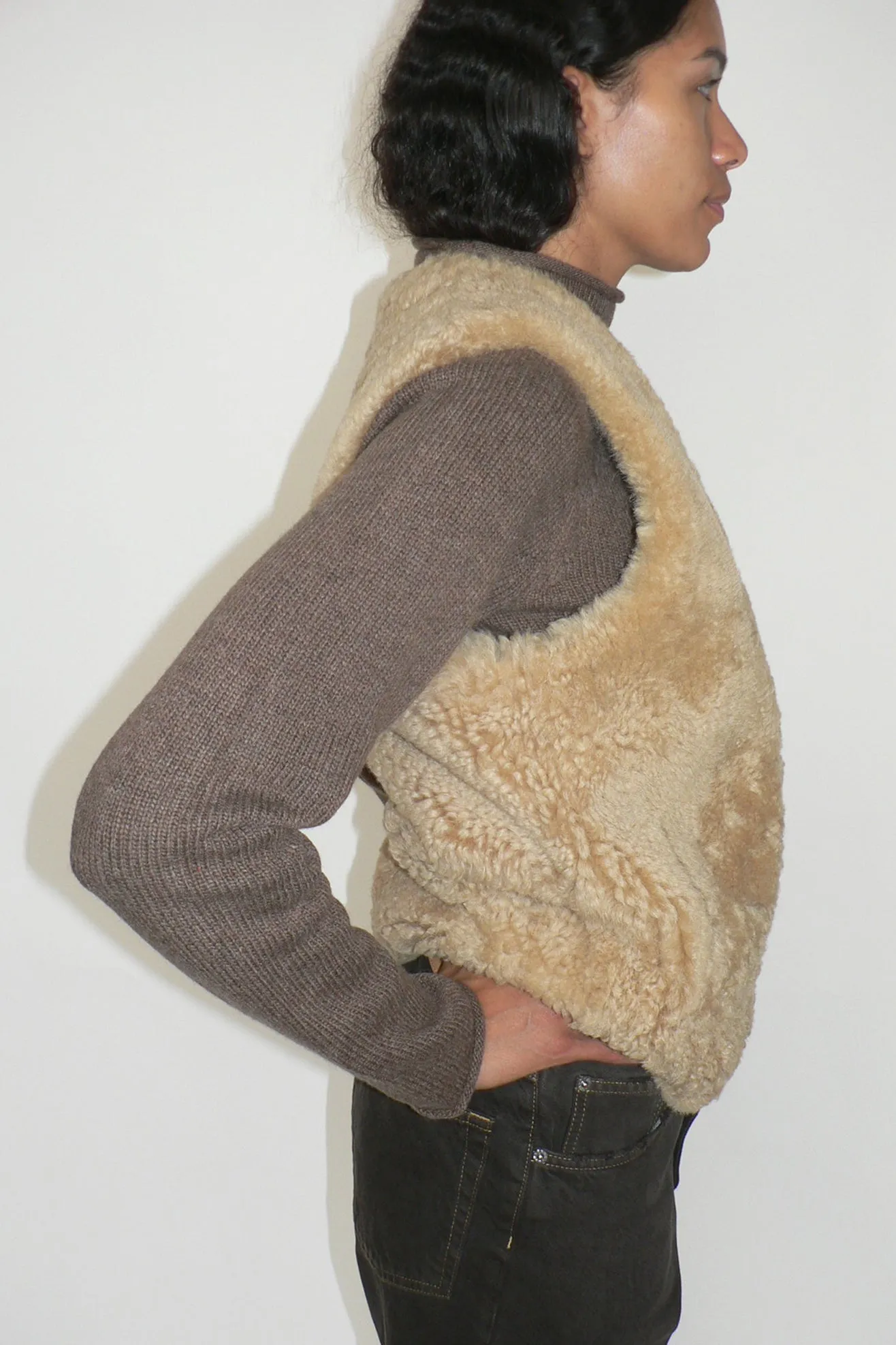 SUNFLOWER, Shearling Vest, Beige