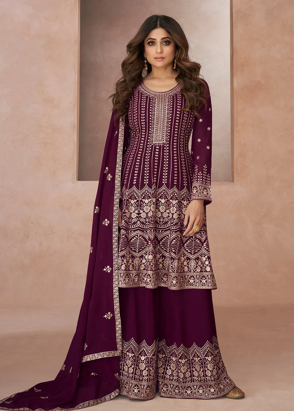 Supreme Festive Look Purple Georgette Palazzo Style Suit