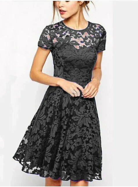 Sweet Hallow Out Lace Dress Sexy Party Princess Slim