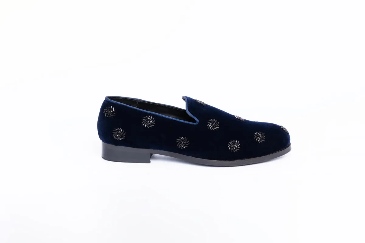 SWIRL EMBROIDERY SLIP-ONS- BLUE