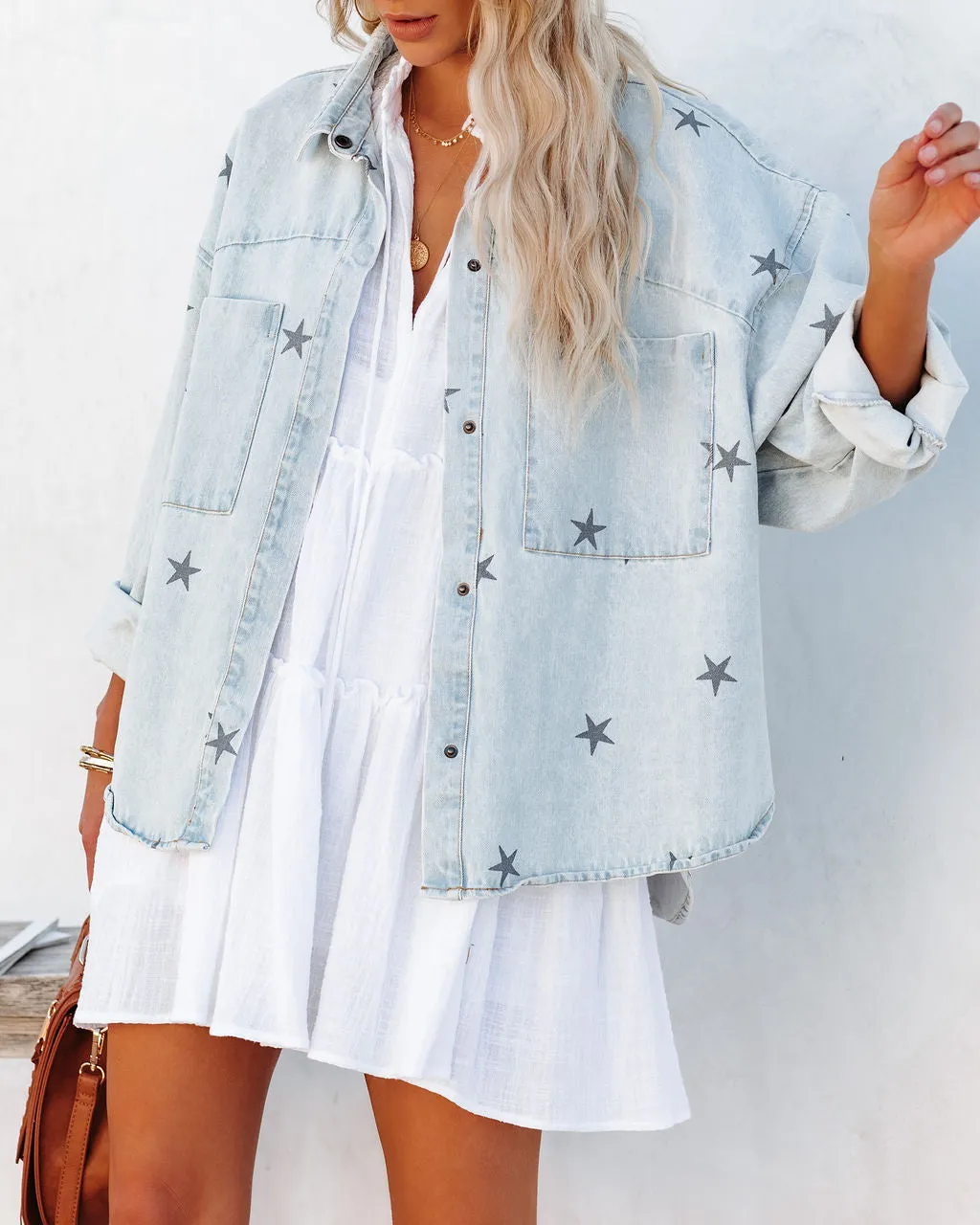 TastyHottie - Stellar Button Down Denim Shacket - Light Wash