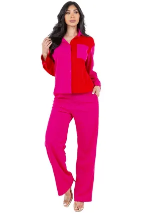 TEEK - FUCHSIA COLOR BLOCK BUTTONED TWO PIECE SET