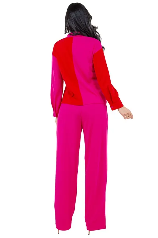 TEEK - FUCHSIA COLOR BLOCK BUTTONED TWO PIECE SET