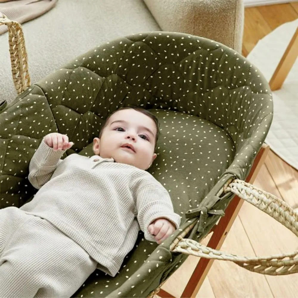 The Little Green Sheep, Natural Moses Basket & Mattress, Quilted