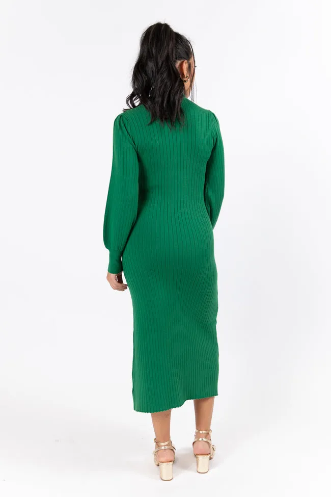 Through The Years Green Turtleneck Midi Dress