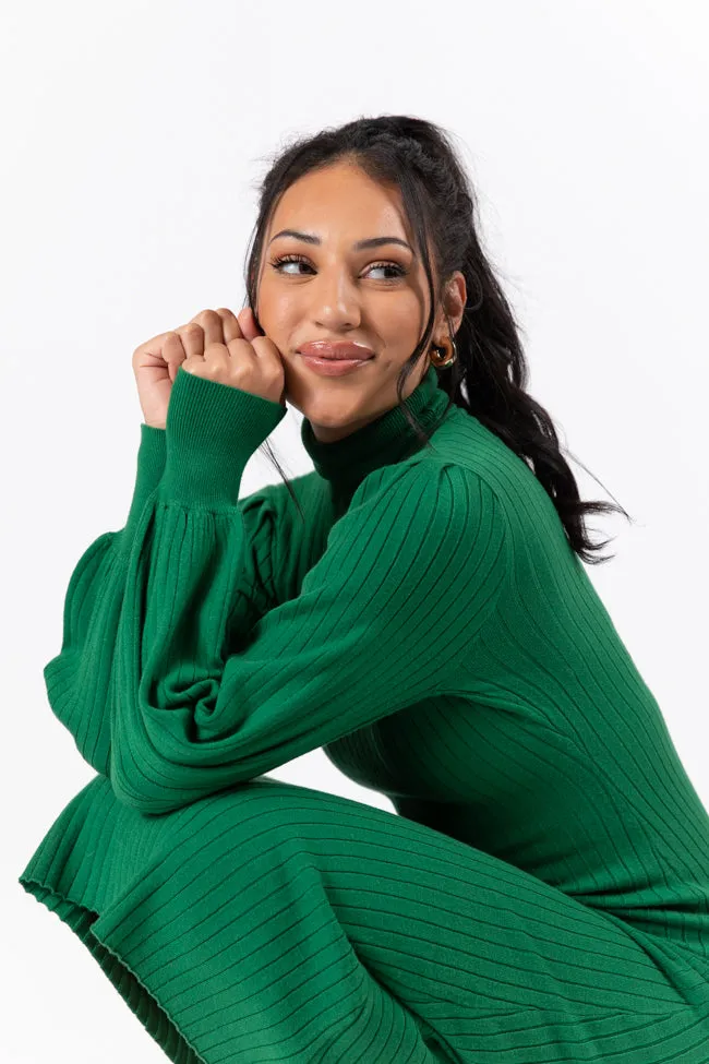 Through The Years Green Turtleneck Midi Dress