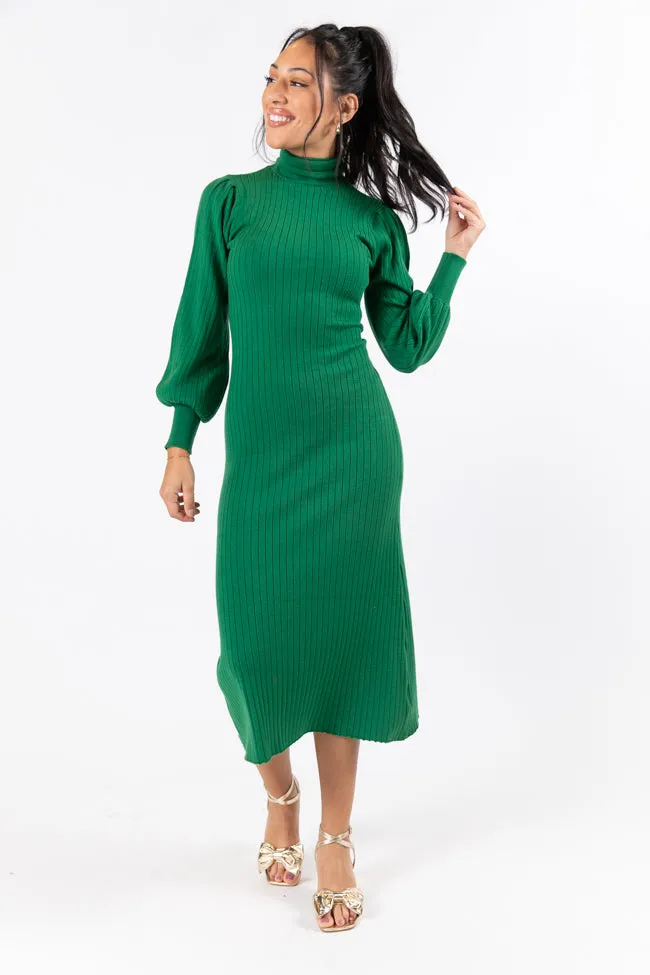 Through The Years Green Turtleneck Midi Dress