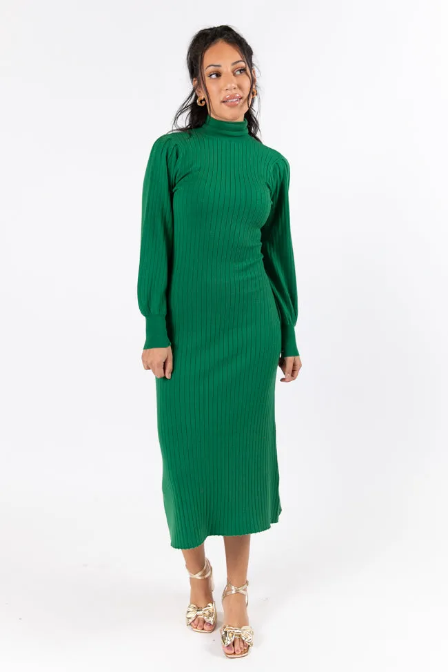 Through The Years Green Turtleneck Midi Dress