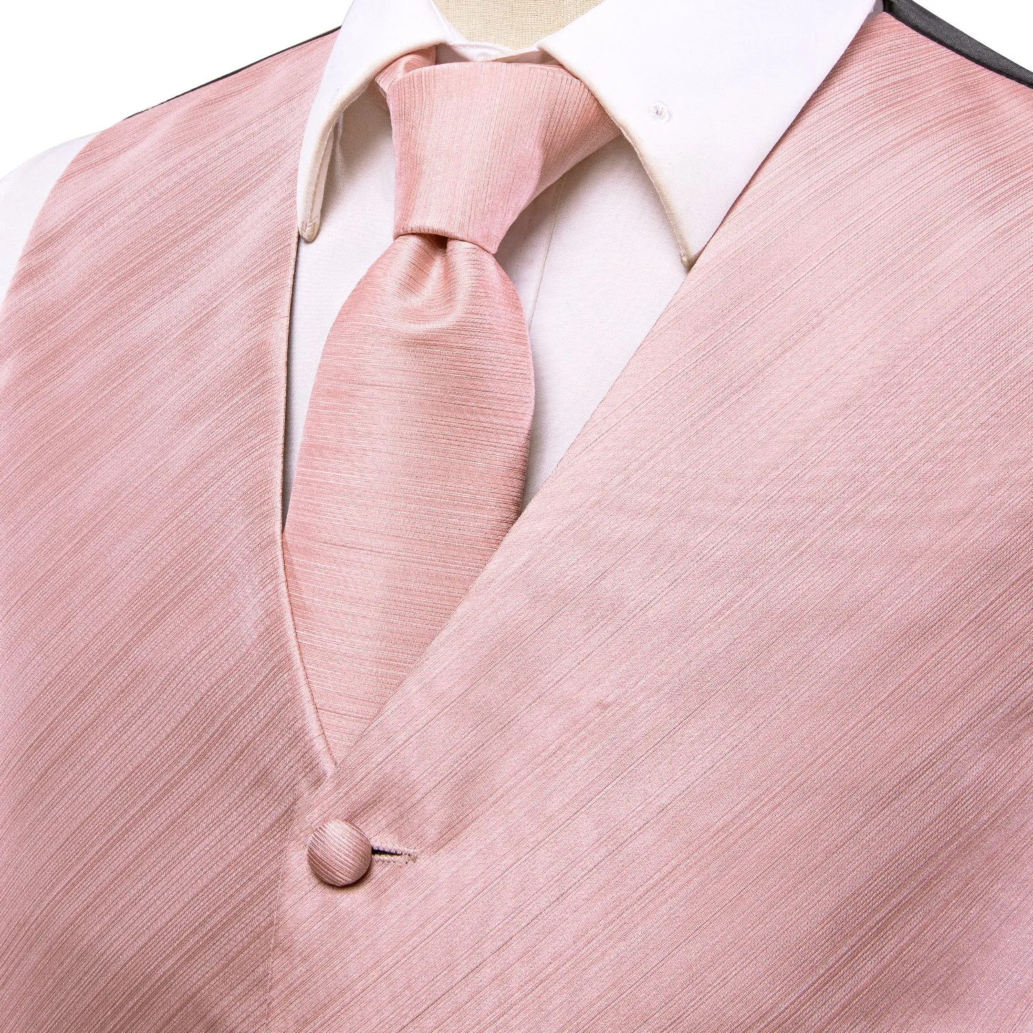 Ties2you Mens Waistcoat Suit Set Baby Pink Solid Vest Tie Hanky Cufflinks Set