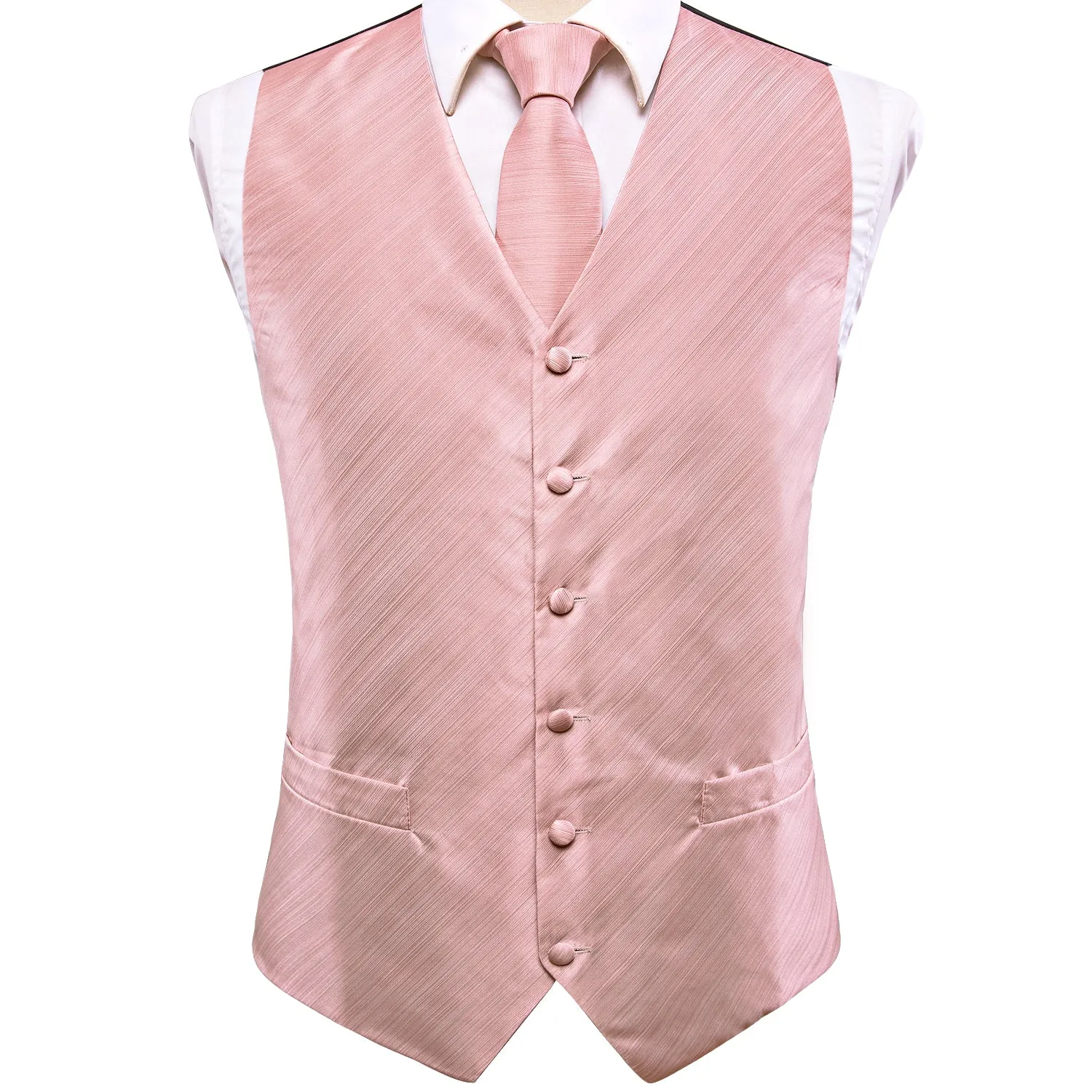 Ties2you Mens Waistcoat Suit Set Baby Pink Solid Vest Tie Hanky Cufflinks Set