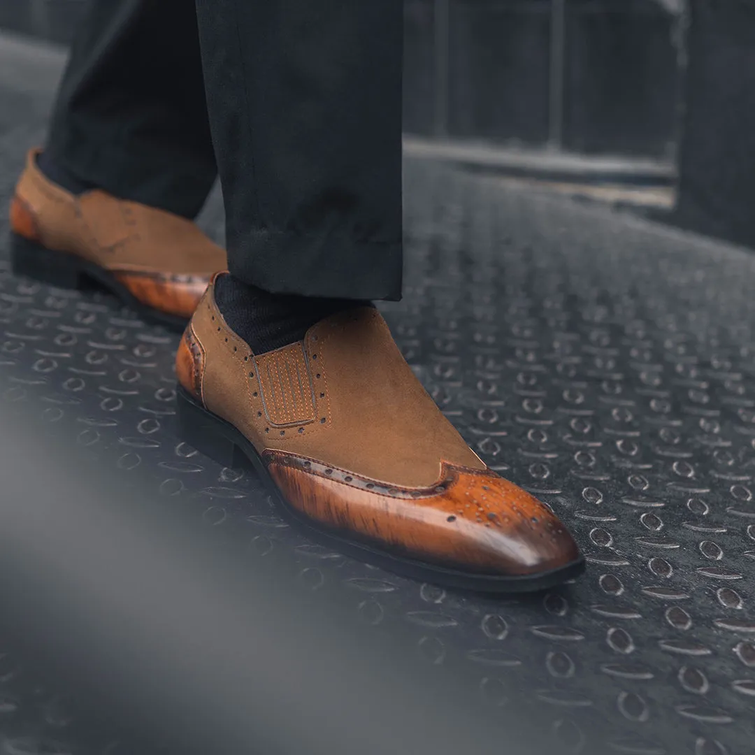 TOE WING SLIP-ONS WITH SUEDE