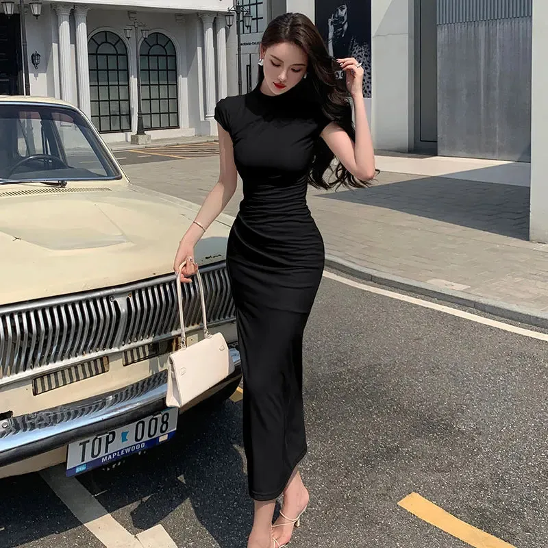 Toleet-Vintage Sexy Slim Bodycon White Long Dress Women New Short Sleeve Party Club Prom Elegant Simple Evening Dresses Summer