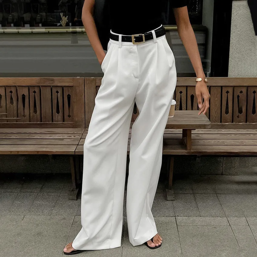 Toleet y2k outfits White High Waist Pants Fashionable Simple Casual Pants Suit Pants Loose Autumn Women's Clothing