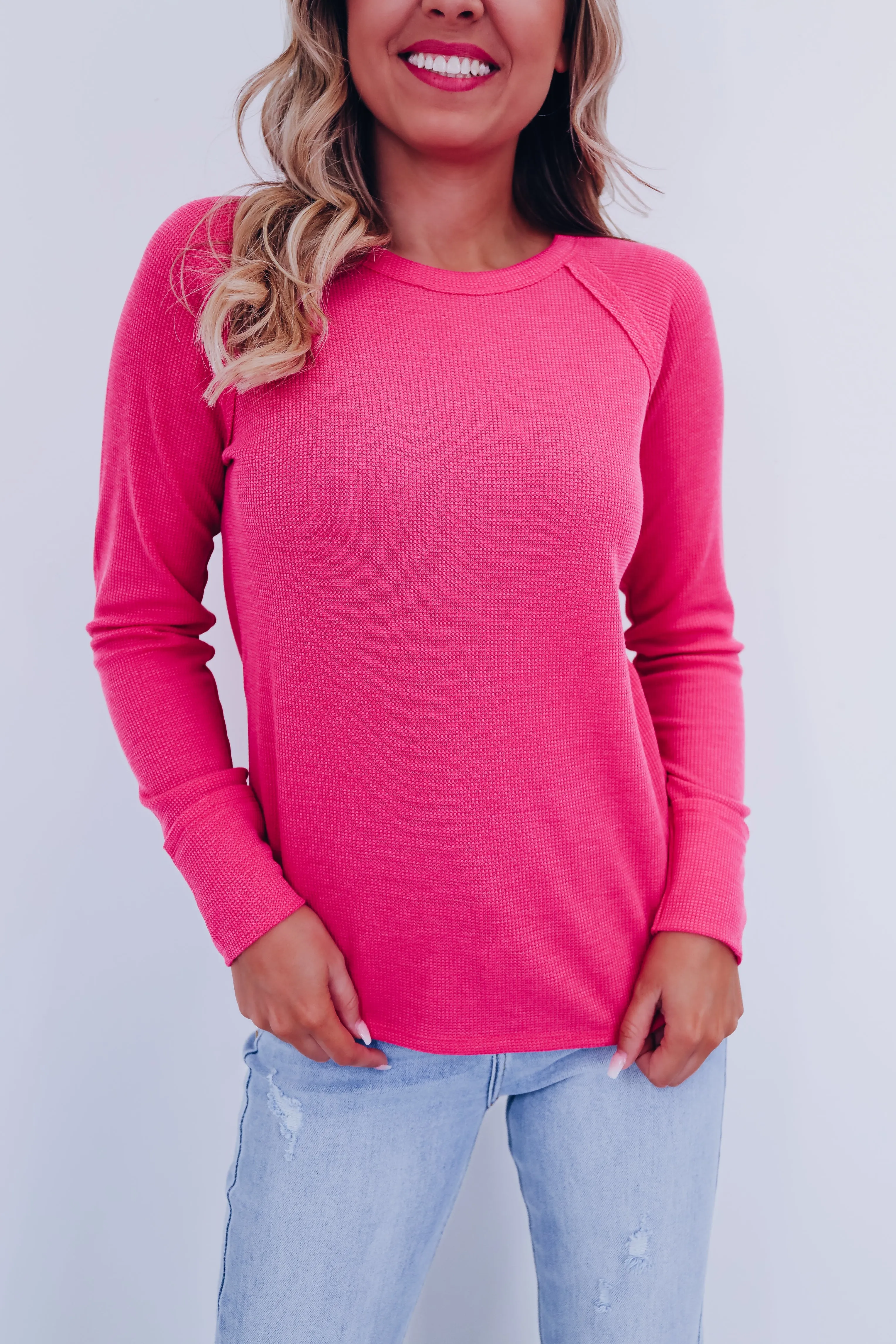 Toni Textured Long Sleeve Top - Pink