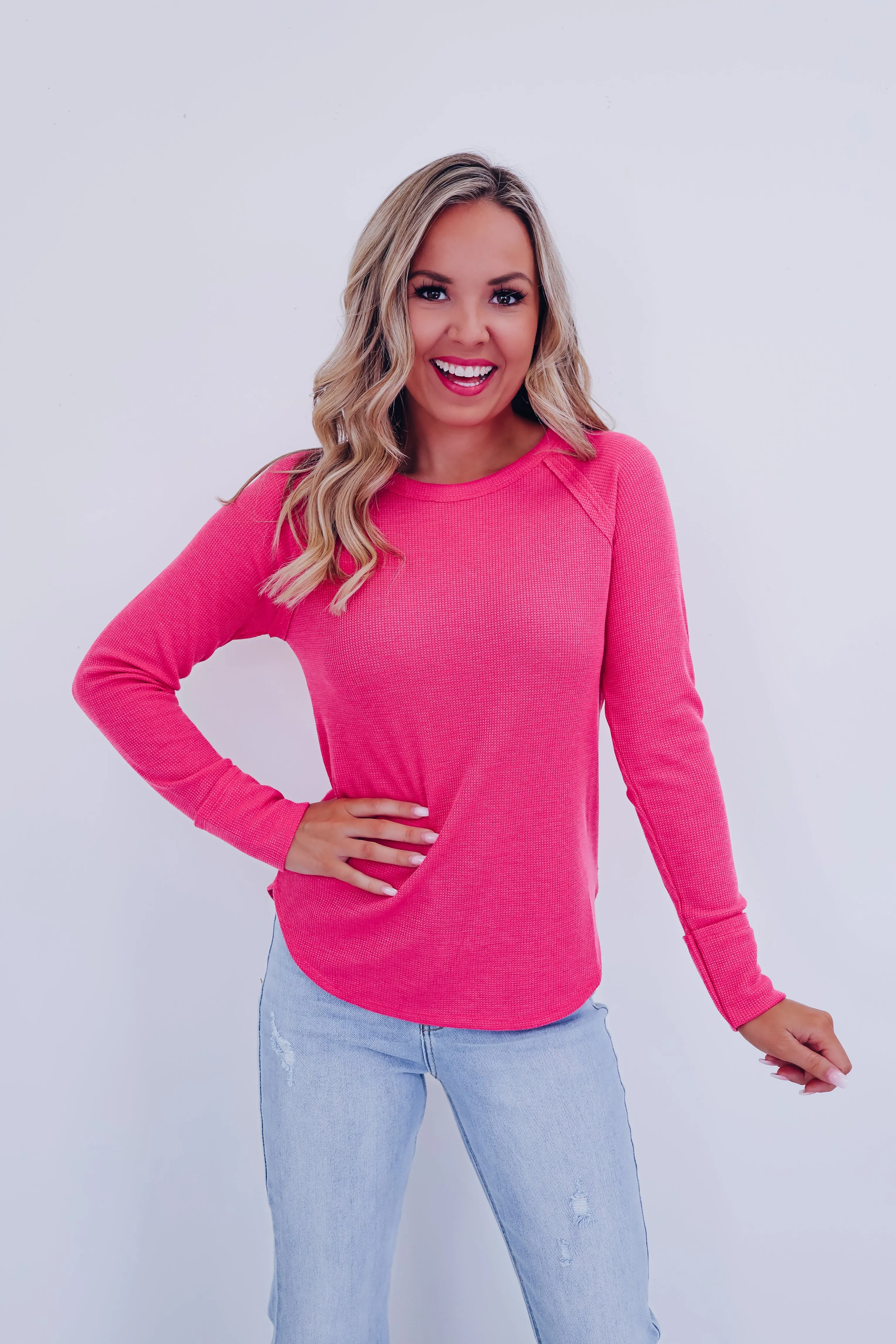 Toni Textured Long Sleeve Top - Pink