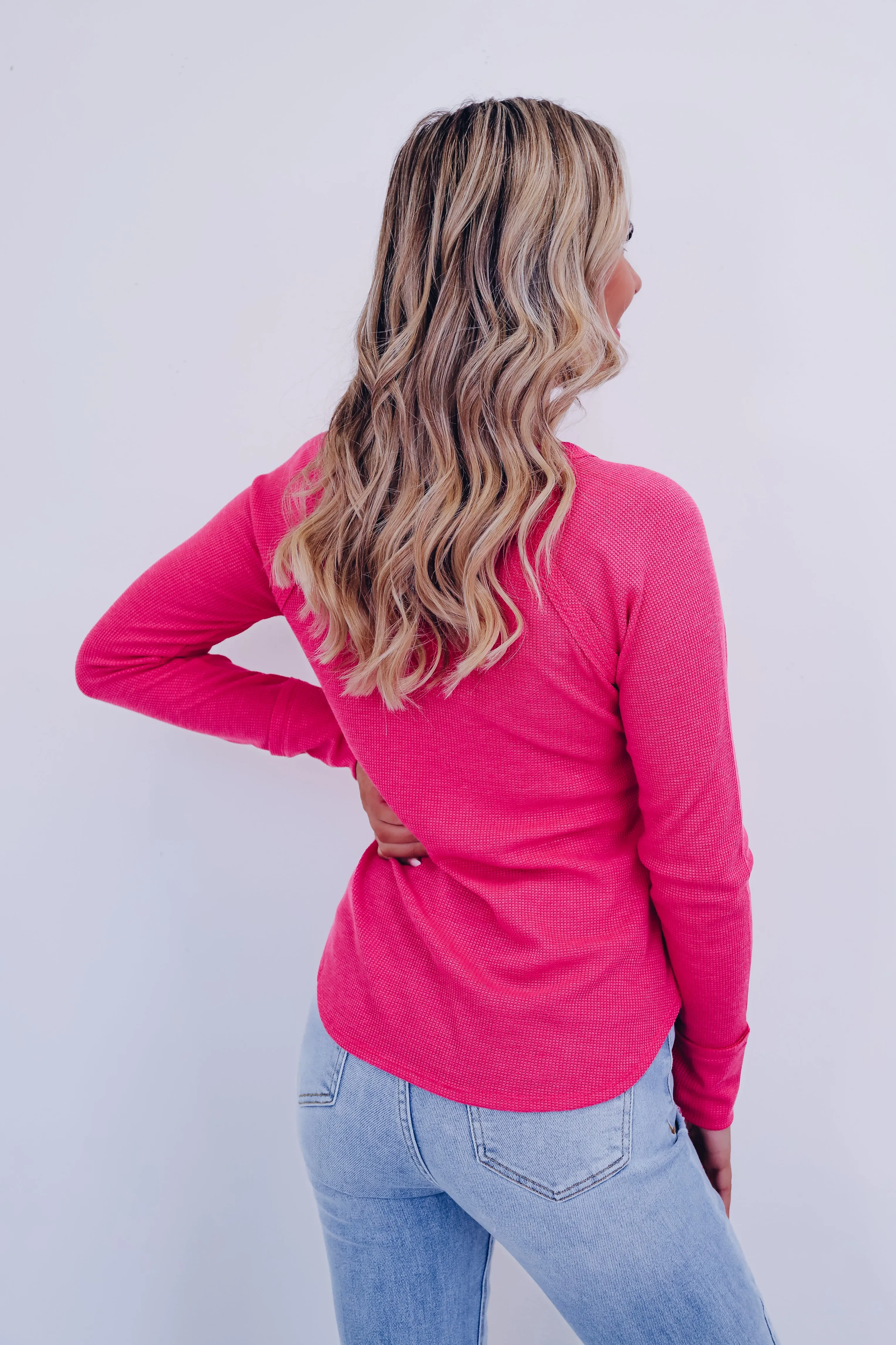 Toni Textured Long Sleeve Top - Pink