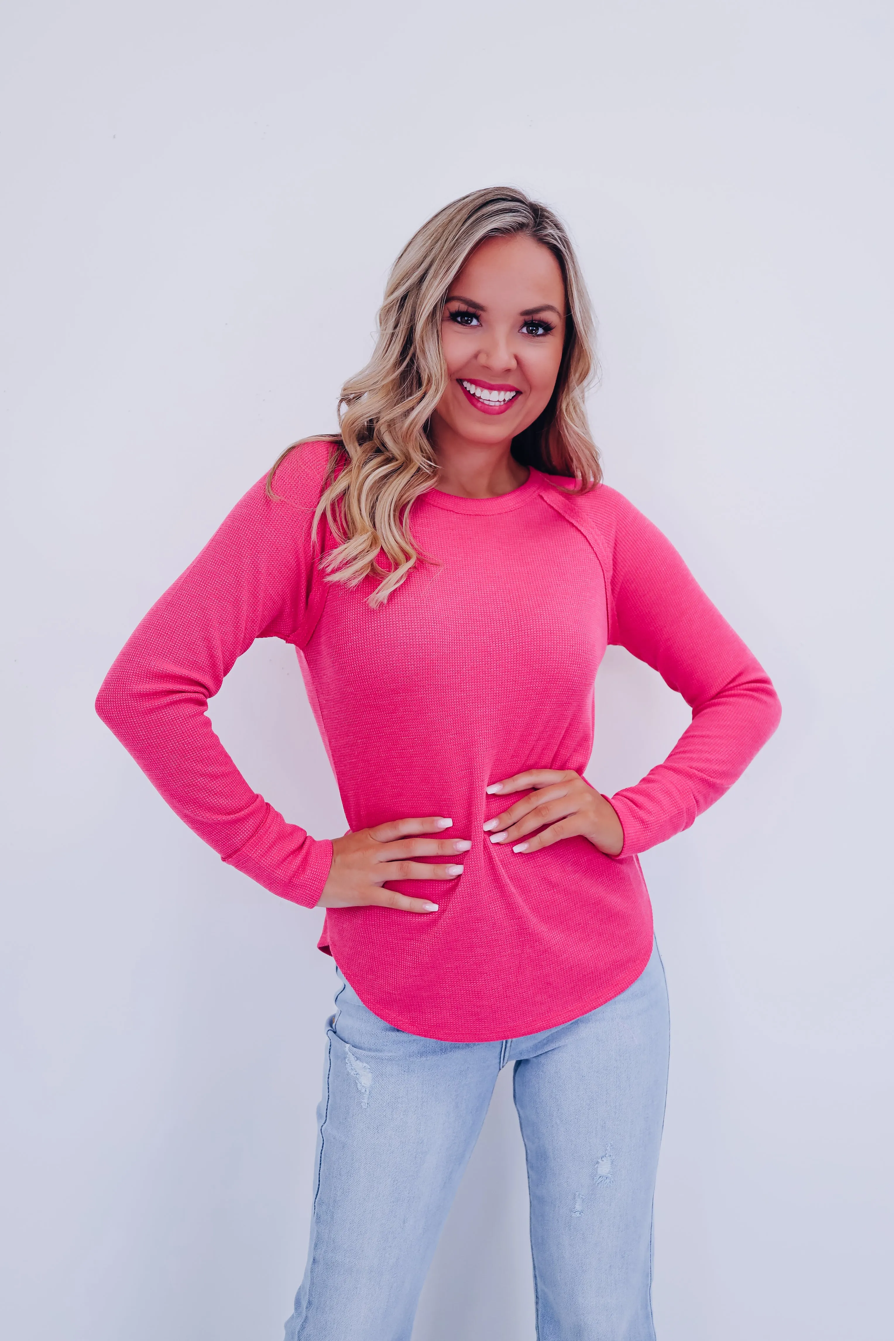 Toni Textured Long Sleeve Top - Pink