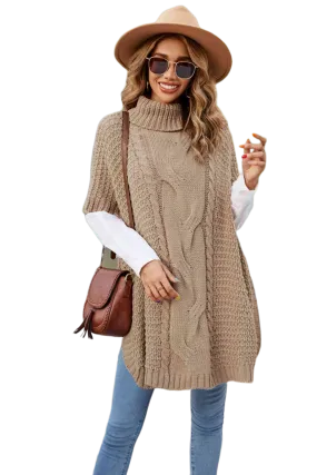 Turtleneck Short Sleeve Sweater Poncho