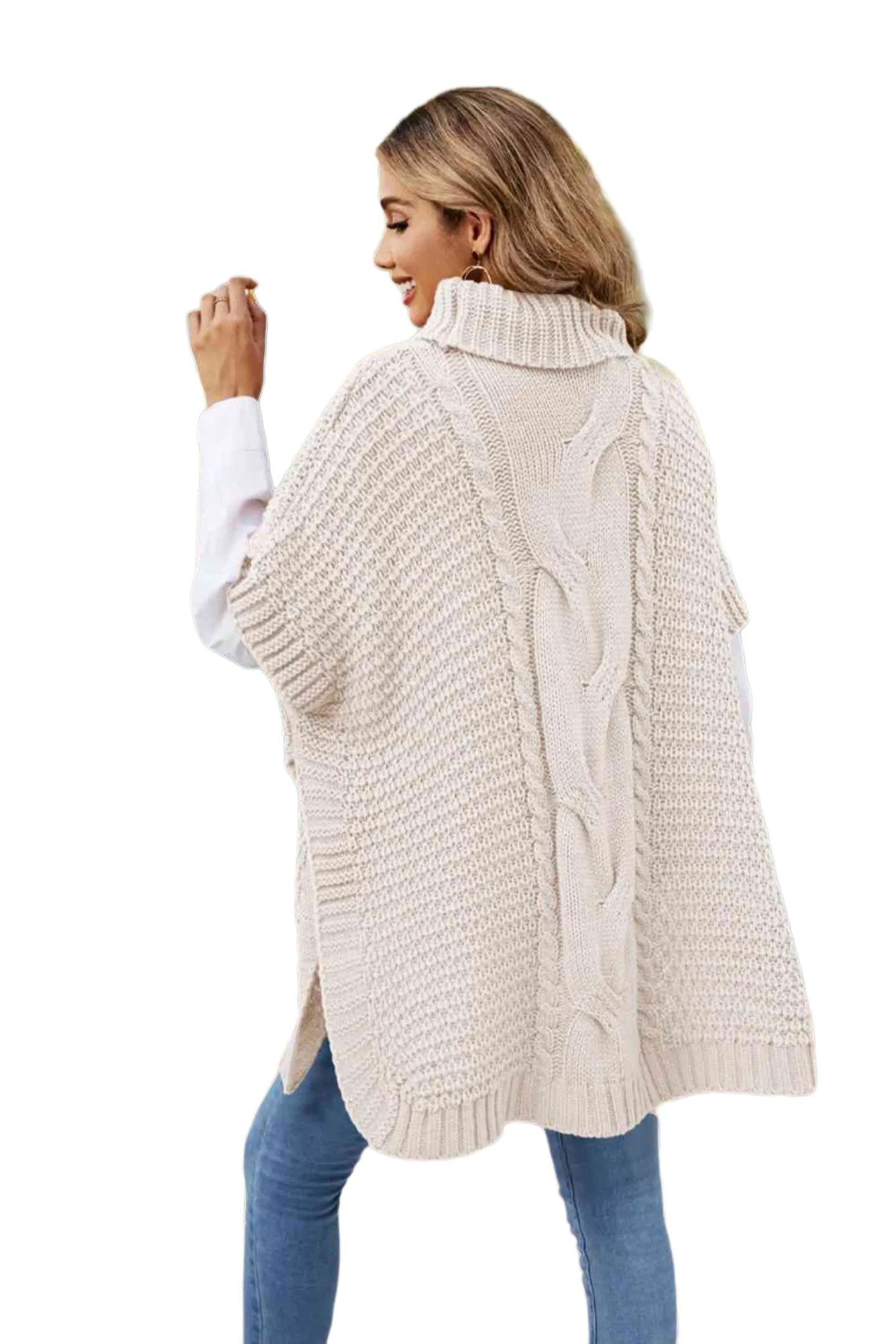 Turtleneck Short Sleeve Sweater Poncho