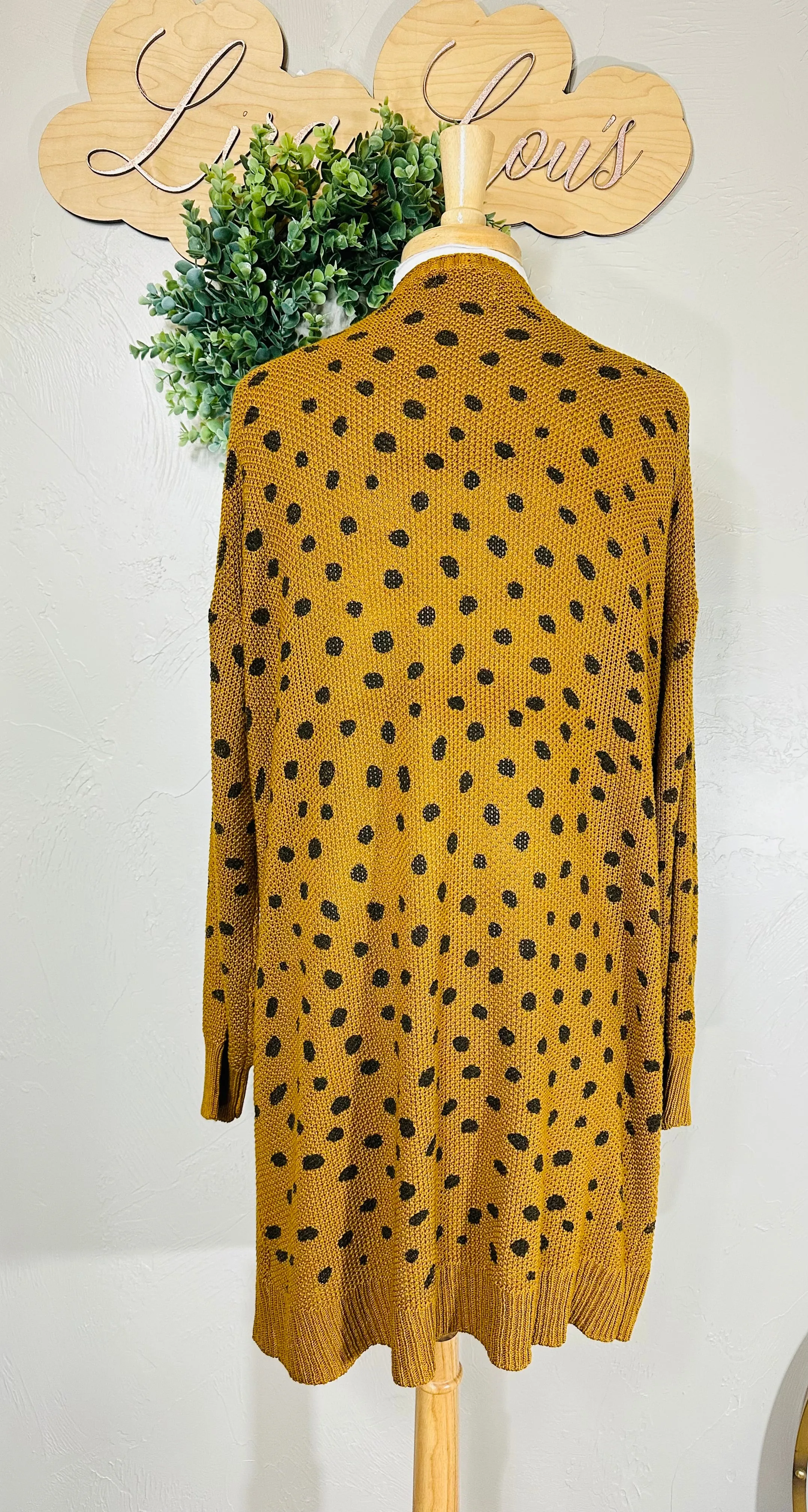 Umgee Mustard Brown Hand Stamped Long Open Front Cardigan Sweater with Pockets