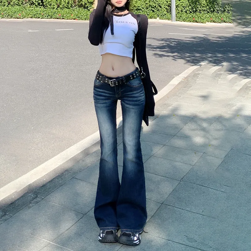 Uniwim 2000s fashion Low Waist Skinny Jeans for Women 2024 Early Autumn American Hot Girl Slim Fit Slimming Stretch All-Match Retro Flared Pants