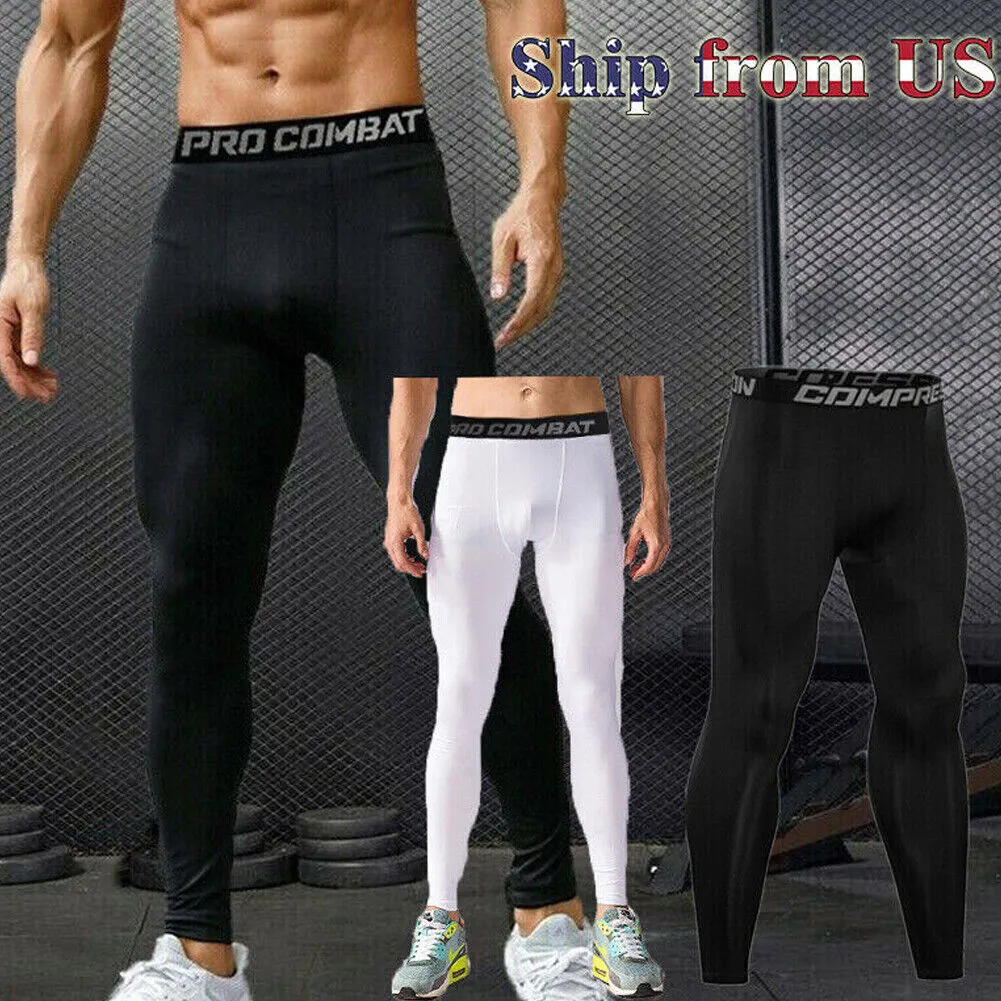 US Men's Base Layer Workout Compression Leggings Gym Sports Training Tight Pants