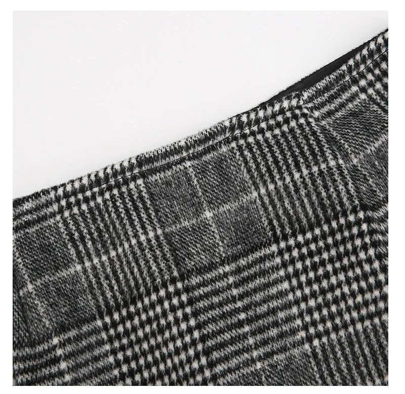 VenusFox Sexy Casual Zipper High Waist Plaid Mini Skirt