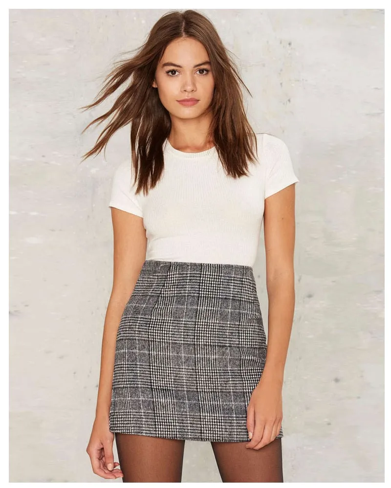 VenusFox Sexy Casual Zipper High Waist Plaid Mini Skirt