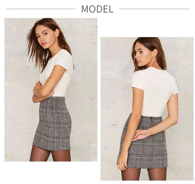 VenusFox Sexy Casual Zipper High Waist Plaid Mini Skirt