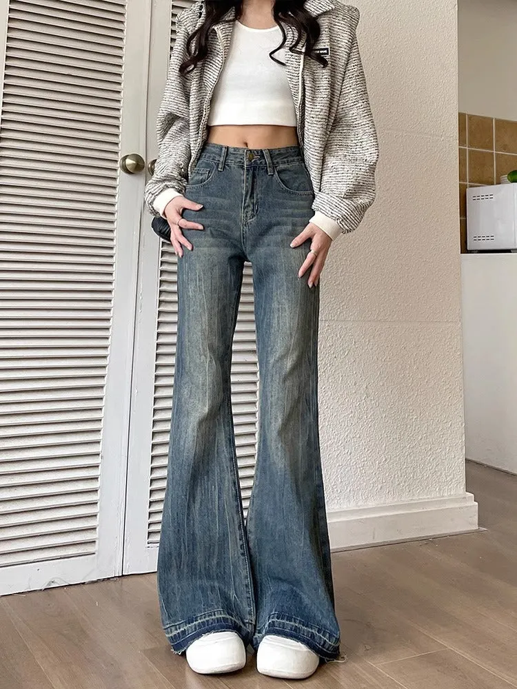 Vevesc 90s streetwear Women's Skinny Jeans Autumn and Winter New American Retro High Waist Loose Non-Leg Flared Pants Autumn