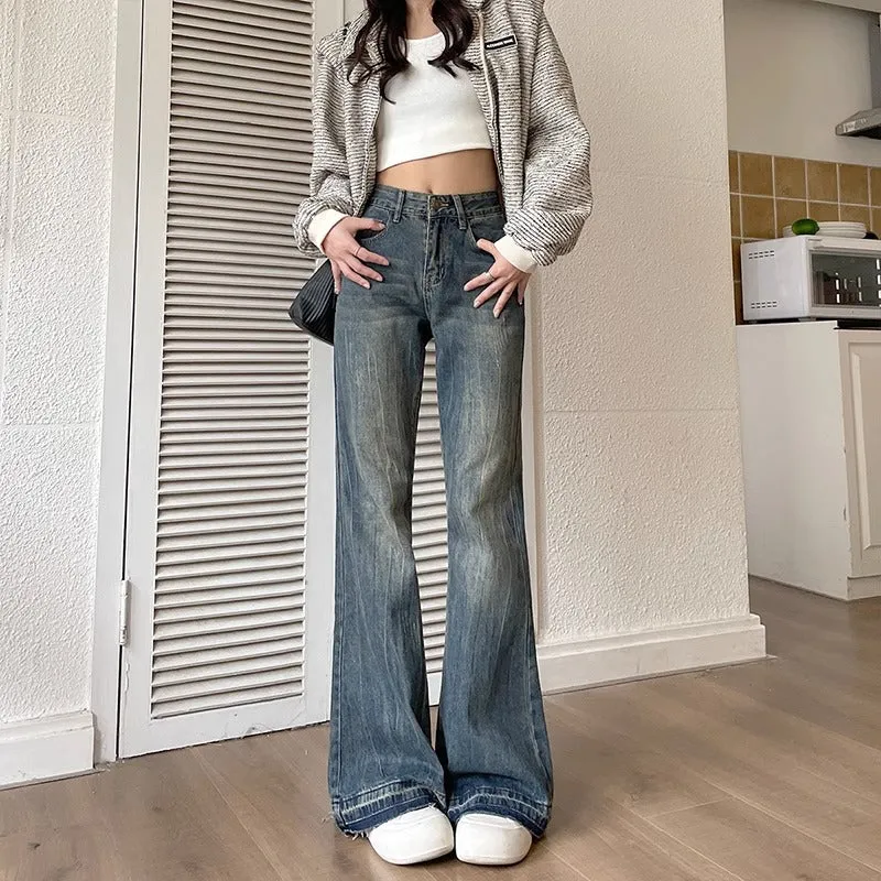 Vevesc 90s streetwear Women's Skinny Jeans Autumn and Winter New American Retro High Waist Loose Non-Leg Flared Pants Autumn