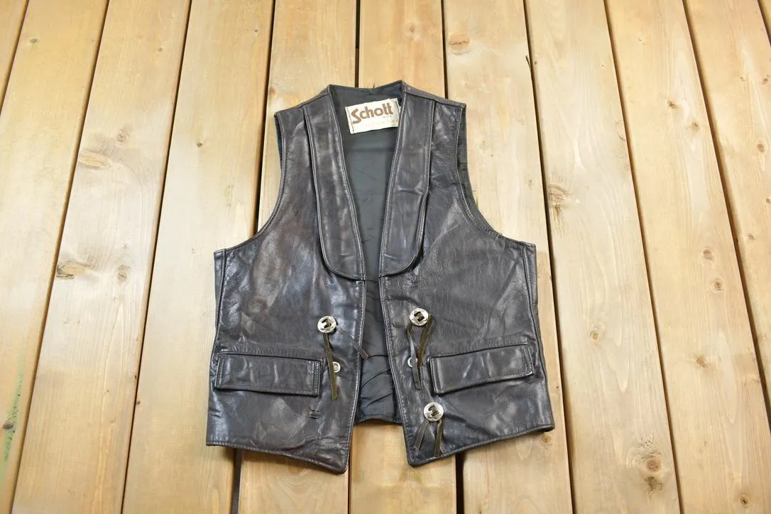 Vintage 1980s Schott Sportswear NYC Leather Vest