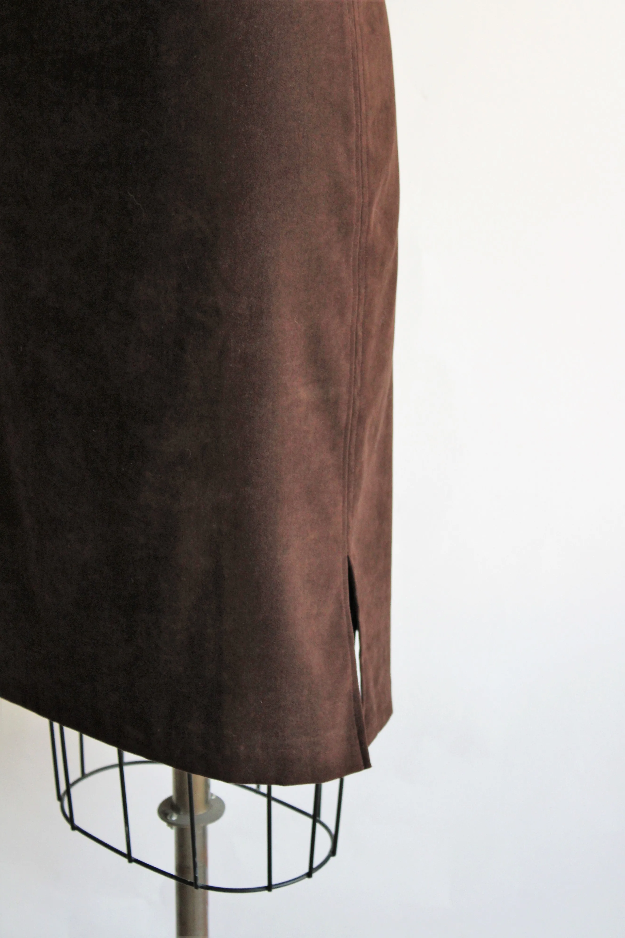 Vintage 1990s Brown Faux Suede Pencil Skirt